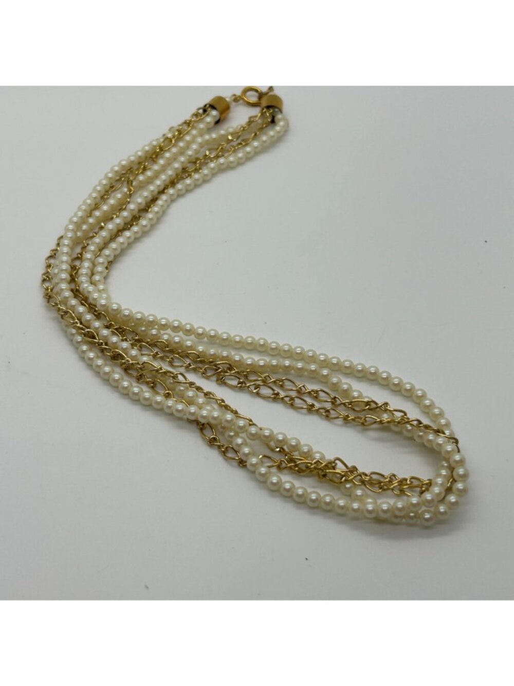 Vintage Stranded Necklace Faux Pearl Gold-tone Chain Torsade 20" Spring Ring - Picture 13 of 13